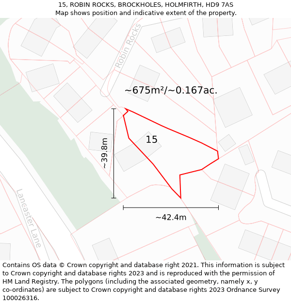15, ROBIN ROCKS, BROCKHOLES, HOLMFIRTH, HD9 7AS: Plot and title map