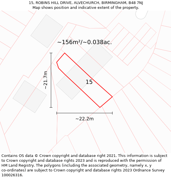 15, ROBINS HILL DRIVE, ALVECHURCH, BIRMINGHAM, B48 7NJ: Plot and title map