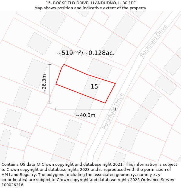 15, ROCKFIELD DRIVE, LLANDUDNO, LL30 1PF: Plot and title map