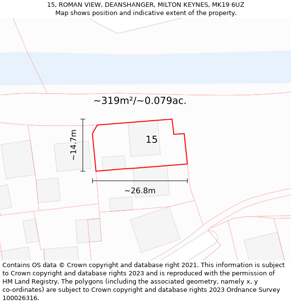 15, ROMAN VIEW, DEANSHANGER, MILTON KEYNES, MK19 6UZ: Plot and title map