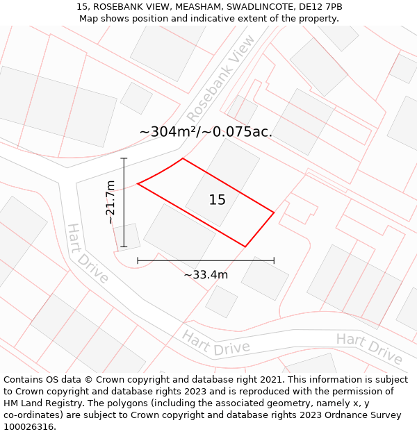 15, ROSEBANK VIEW, MEASHAM, SWADLINCOTE, DE12 7PB: Plot and title map