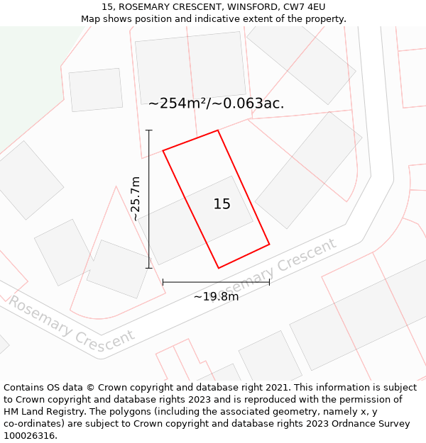 15, ROSEMARY CRESCENT, WINSFORD, CW7 4EU: Plot and title map