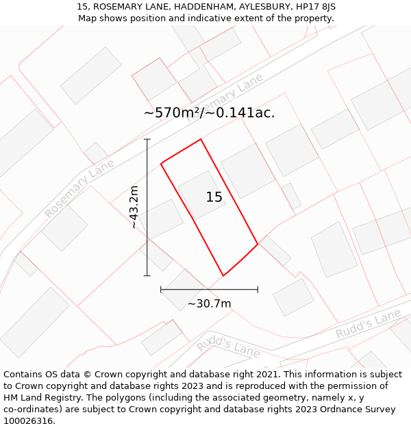 15, ROSEMARY LANE, HADDENHAM, AYLESBURY, HP17 8JS: Plot and title map