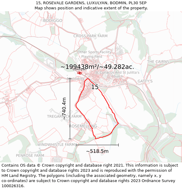 15, ROSEVALE GARDENS, LUXULYAN, BODMIN, PL30 5EP: Plot and title map