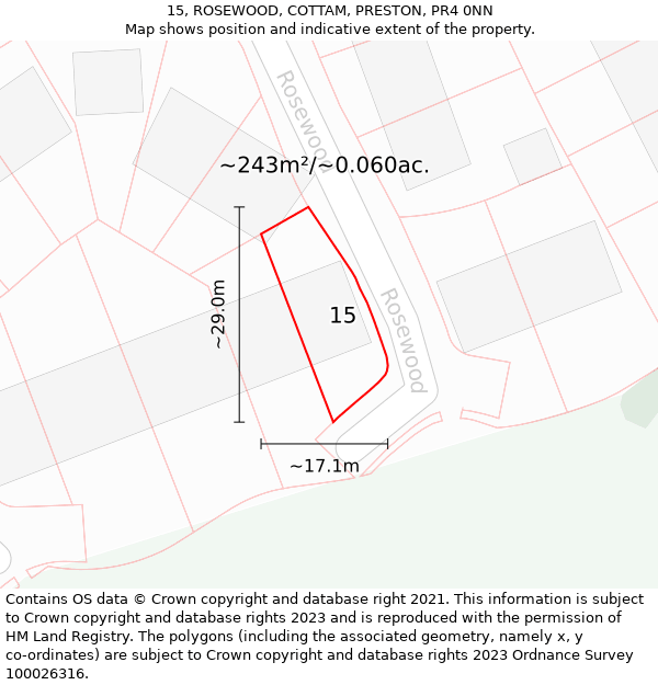 15, ROSEWOOD, COTTAM, PRESTON, PR4 0NN: Plot and title map