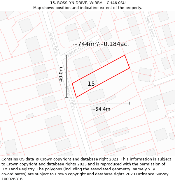 15, ROSSLYN DRIVE, WIRRAL, CH46 0SU: Plot and title map