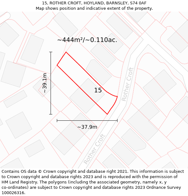 15, ROTHER CROFT, HOYLAND, BARNSLEY, S74 0AF: Plot and title map