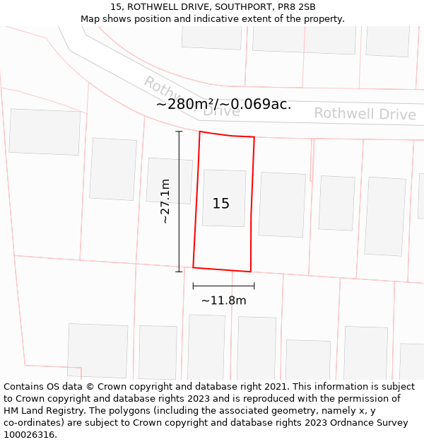 15, ROTHWELL DRIVE, SOUTHPORT, PR8 2SB: Plot and title map