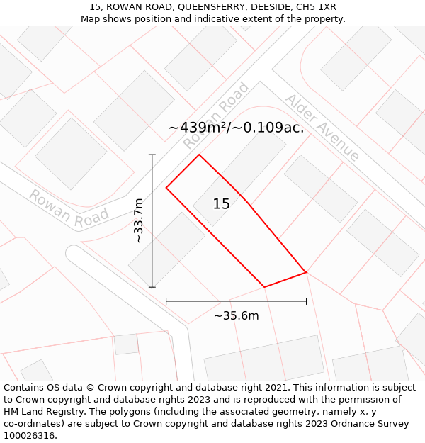 15, ROWAN ROAD, QUEENSFERRY, DEESIDE, CH5 1XR: Plot and title map