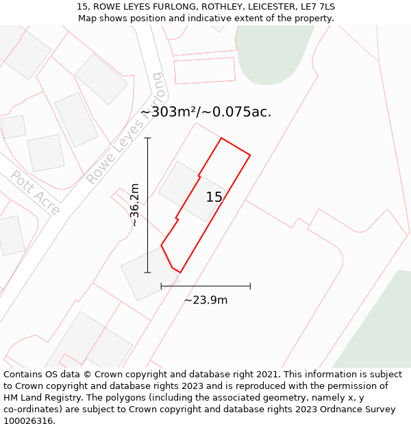 15, ROWE LEYES FURLONG, ROTHLEY, LEICESTER, LE7 7LS: Plot and title map