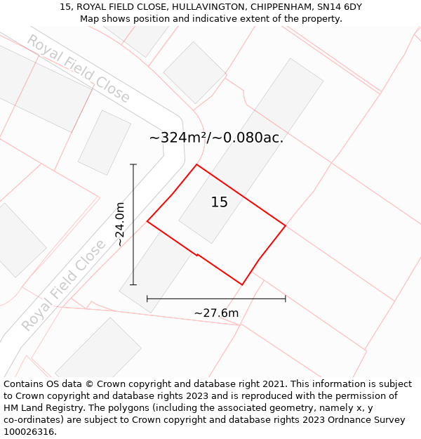 15, ROYAL FIELD CLOSE, HULLAVINGTON, CHIPPENHAM, SN14 6DY: Plot and title map