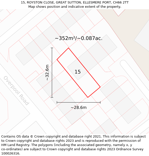 15, ROYSTON CLOSE, GREAT SUTTON, ELLESMERE PORT, CH66 2TT: Plot and title map