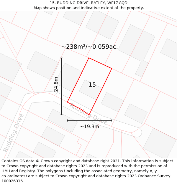 15, RUDDING DRIVE, BATLEY, WF17 8QD: Plot and title map