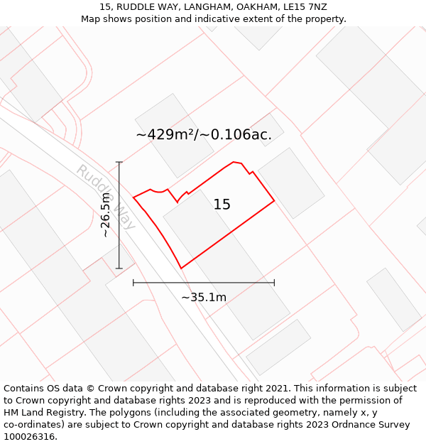 15, RUDDLE WAY, LANGHAM, OAKHAM, LE15 7NZ: Plot and title map