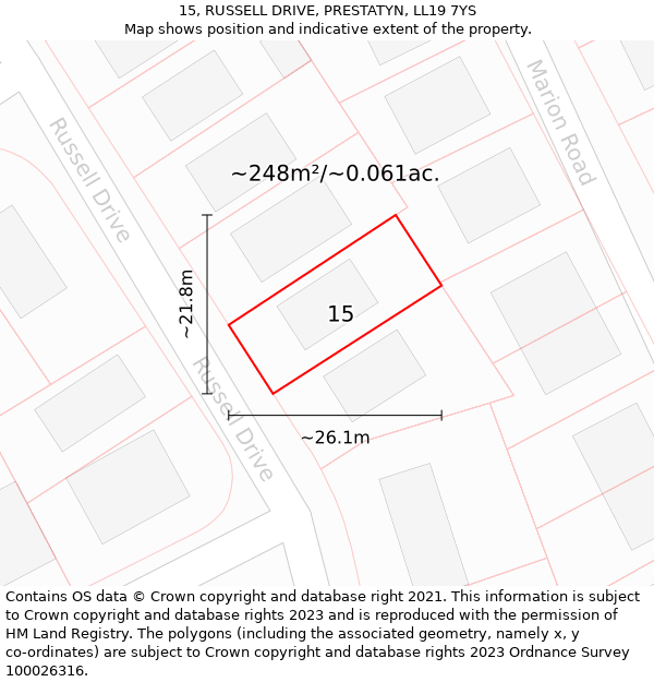 15, RUSSELL DRIVE, PRESTATYN, LL19 7YS: Plot and title map