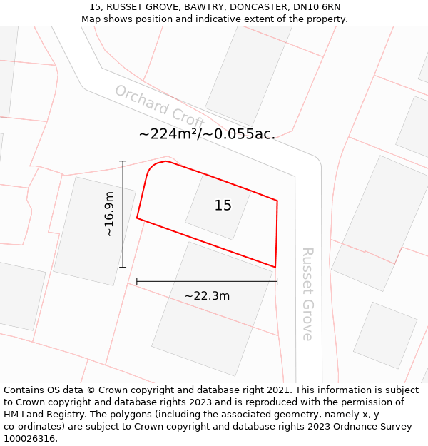 15, RUSSET GROVE, BAWTRY, DONCASTER, DN10 6RN: Plot and title map