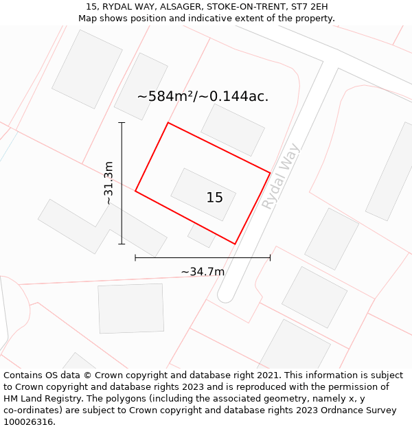 15, RYDAL WAY, ALSAGER, STOKE-ON-TRENT, ST7 2EH: Plot and title map