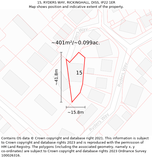 15, RYDERS WAY, RICKINGHALL, DISS, IP22 1ER: Plot and title map