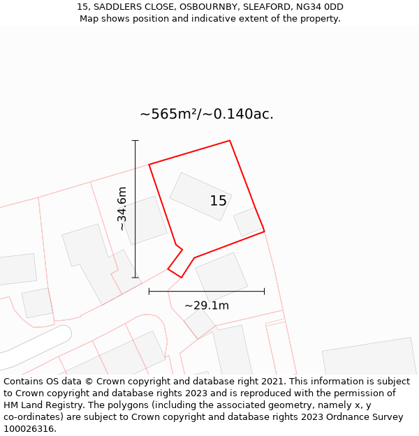 15, SADDLERS CLOSE, OSBOURNBY, SLEAFORD, NG34 0DD: Plot and title map