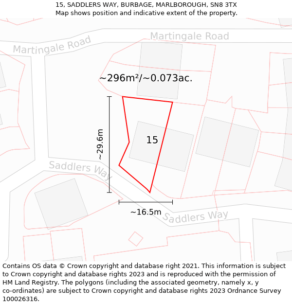 15, SADDLERS WAY, BURBAGE, MARLBOROUGH, SN8 3TX: Plot and title map