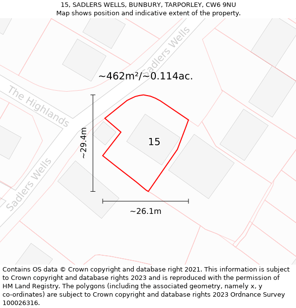 15, SADLERS WELLS, BUNBURY, TARPORLEY, CW6 9NU: Plot and title map