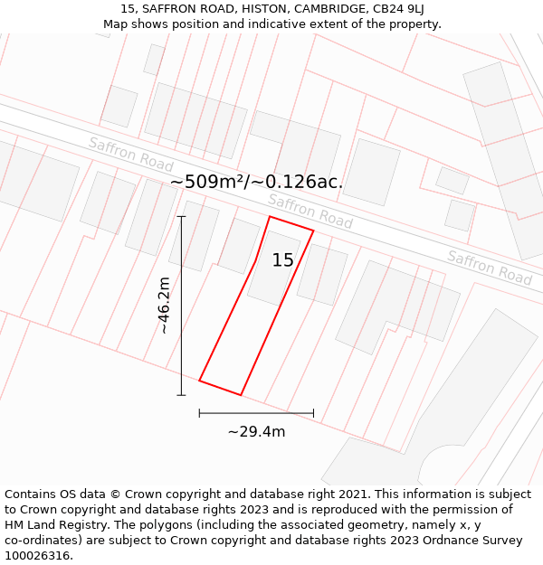 15, SAFFRON ROAD, HISTON, CAMBRIDGE, CB24 9LJ: Plot and title map