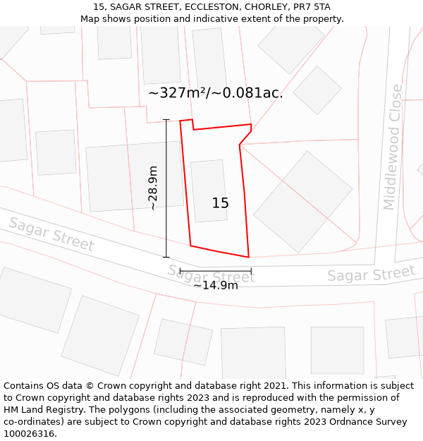 15, SAGAR STREET, ECCLESTON, CHORLEY, PR7 5TA: Plot and title map