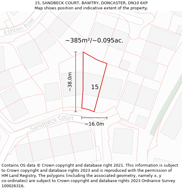 15, SANDBECK COURT, BAWTRY, DONCASTER, DN10 6XP: Plot and title map