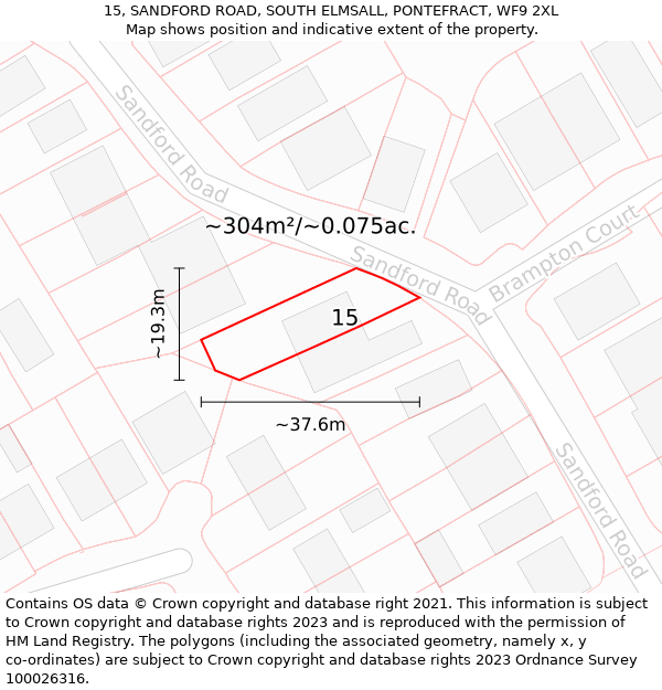 15, SANDFORD ROAD, SOUTH ELMSALL, PONTEFRACT, WF9 2XL: Plot and title map