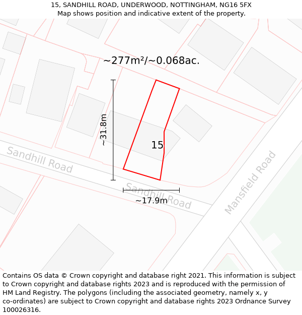 15, SANDHILL ROAD, UNDERWOOD, NOTTINGHAM, NG16 5FX: Plot and title map