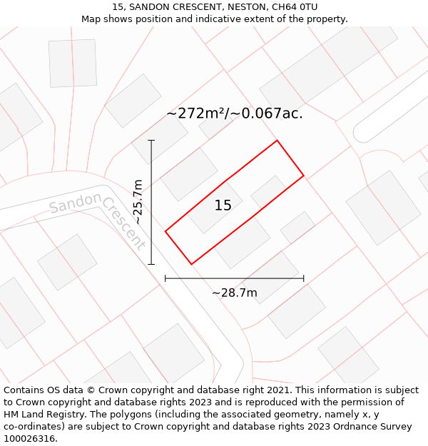 15, SANDON CRESCENT, NESTON, CH64 0TU: Plot and title map