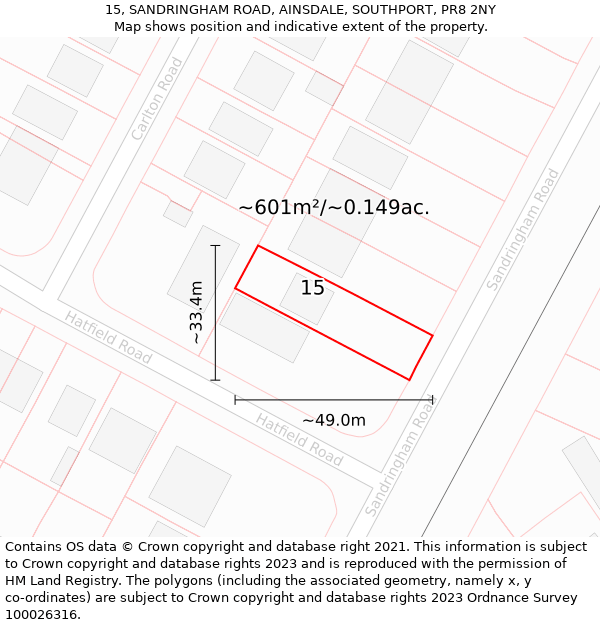 15, SANDRINGHAM ROAD, AINSDALE, SOUTHPORT, PR8 2NY: Plot and title map