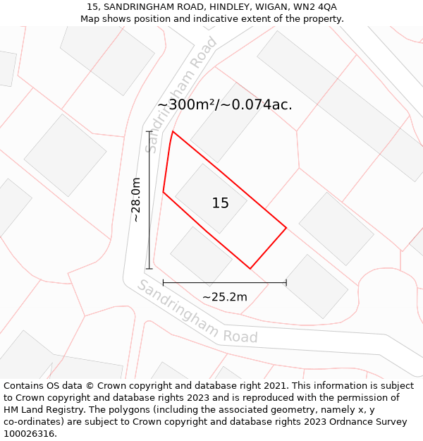 15, SANDRINGHAM ROAD, HINDLEY, WIGAN, WN2 4QA: Plot and title map