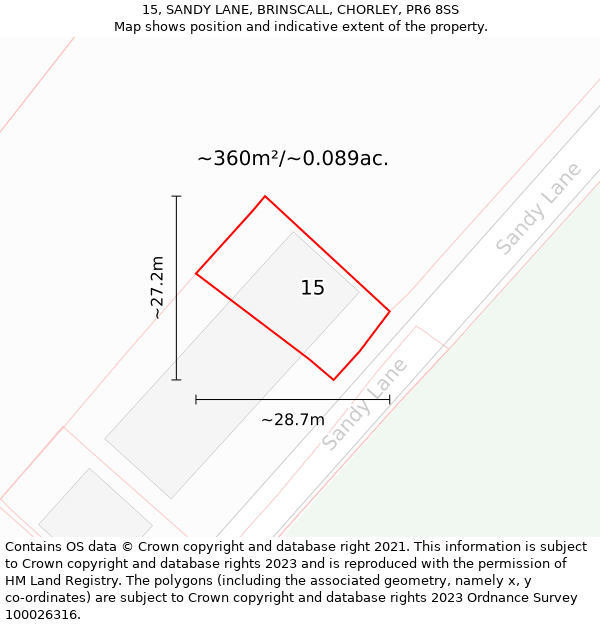 15, SANDY LANE, BRINSCALL, CHORLEY, PR6 8SS: Plot and title map