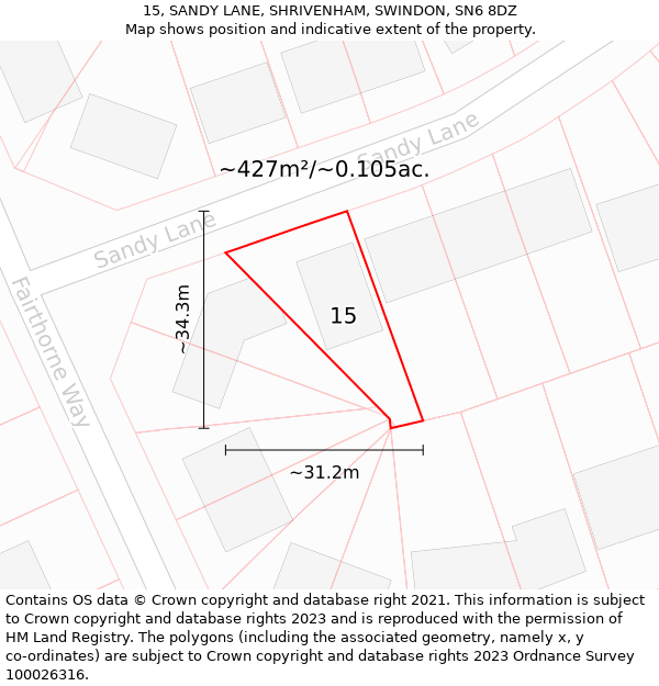 15, SANDY LANE, SHRIVENHAM, SWINDON, SN6 8DZ: Plot and title map