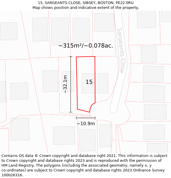 15, SARGEANTS CLOSE, SIBSEY, BOSTON, PE22 0RU: Plot and title map