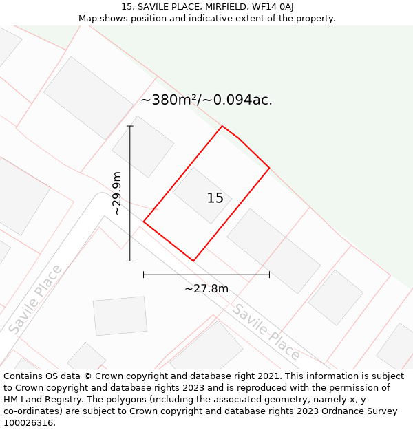 15, SAVILE PLACE, MIRFIELD, WF14 0AJ: Plot and title map