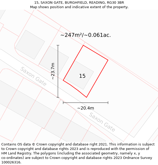 15, SAXON GATE, BURGHFIELD, READING, RG30 3BR: Plot and title map