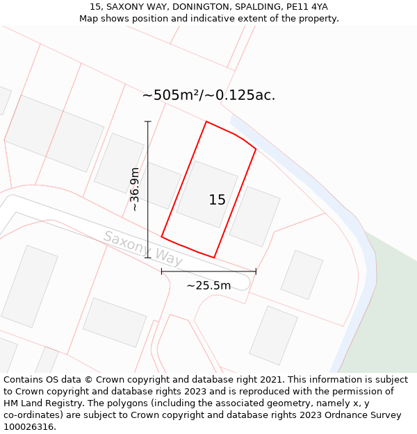 15, SAXONY WAY, DONINGTON, SPALDING, PE11 4YA: Plot and title map