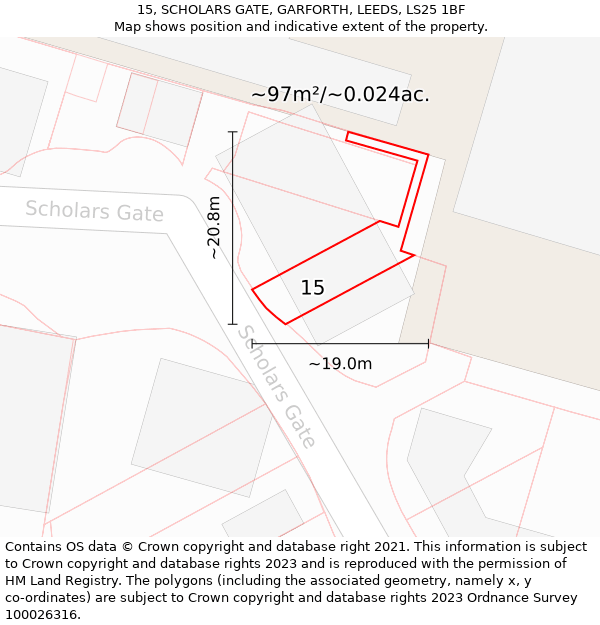 15, SCHOLARS GATE, GARFORTH, LEEDS, LS25 1BF: Plot and title map