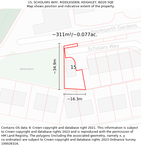 15, SCHOLARS WAY, RIDDLESDEN, KEIGHLEY, BD20 5QE: Plot and title map