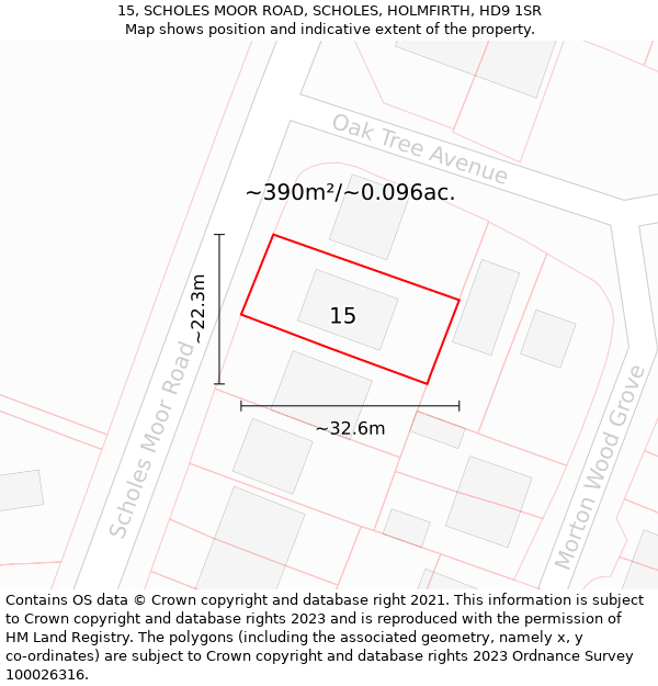 15, SCHOLES MOOR ROAD, SCHOLES, HOLMFIRTH, HD9 1SR: Plot and title map