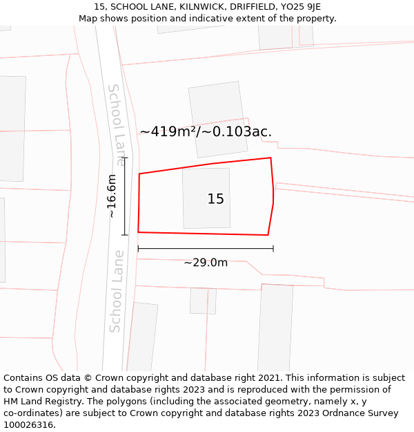 15, SCHOOL LANE, KILNWICK, DRIFFIELD, YO25 9JE: Plot and title map