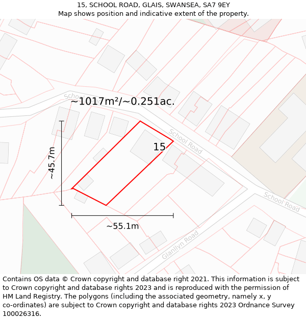 15, SCHOOL ROAD, GLAIS, SWANSEA, SA7 9EY: Plot and title map