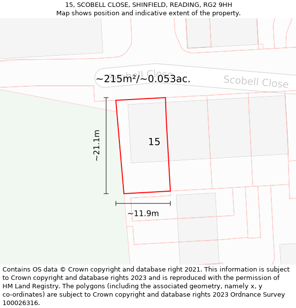 15, SCOBELL CLOSE, SHINFIELD, READING, RG2 9HH: Plot and title map