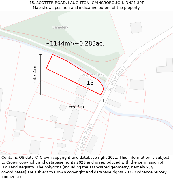 15, SCOTTER ROAD, LAUGHTON, GAINSBOROUGH, DN21 3PT: Plot and title map