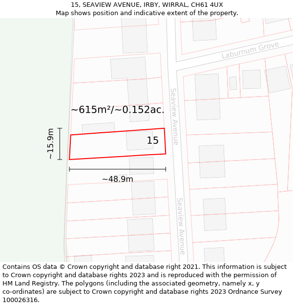 15, SEAVIEW AVENUE, IRBY, WIRRAL, CH61 4UX: Plot and title map