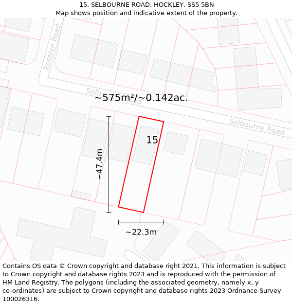 15, SELBOURNE ROAD, HOCKLEY, SS5 5BN: Plot and title map