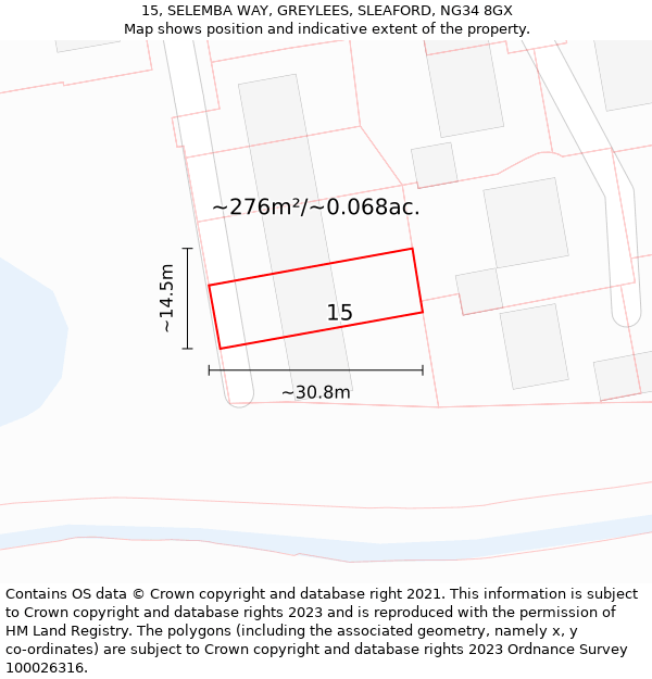 15, SELEMBA WAY, GREYLEES, SLEAFORD, NG34 8GX: Plot and title map