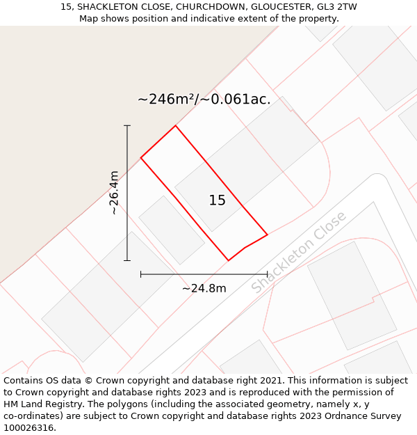 15, SHACKLETON CLOSE, CHURCHDOWN, GLOUCESTER, GL3 2TW: Plot and title map